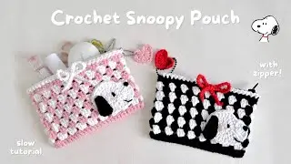 Crochet Snoopy Pouch 💖  | Slow Tutorial | Step By Step | Beginners Friendly