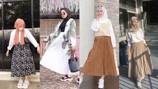 Inspirasi OOTD hijab menggunakan rok plisket