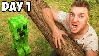 Real Life MINECRAFT on Hardcore! Day 1: BOX FORT vs CREEPER Attack!