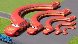 Big & Small Long Horseshoe Lightning Mcqueen vs Trains | BeamNG.Drive