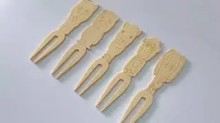 Natural Bamboo Wood Two-Prong Cocktail Fruit Forks