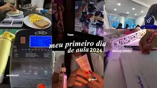 meu primeiro dia de aula 2024! - 1 ano do e.m, grwm, rotina escolar, workout, dieta, produtividade