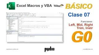 G0 Excel Macros y VBA Básico / Clase 007 Funciones Left, Mid, Right, Instr, Trim