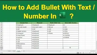 How to add Bullets with text or numbers in excel | Bullet before text