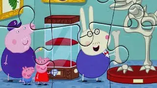 Mr. Rabbit Peppa Pig and Grandpa Pig in the museum - play puzzles for children with peppa pig