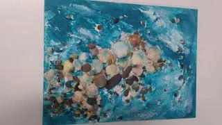 Фитокартины: Бирюзовое море. Купить яркую картину с морскими камешками и ракушками на холсте