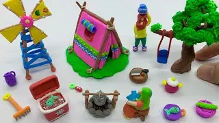 DIY How to make polymer clay miniature House, Kitchen set, Windmill, Tree| EASY clay tutorials