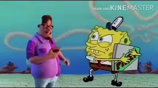Grubhub dad trying to take a pizza from spongebob but gives up and starts dancing