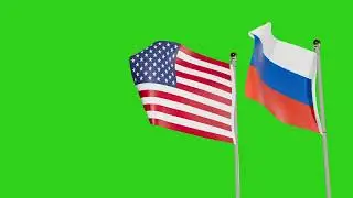 United States and Russia Flags Waving Animation Together on  Green Screen
