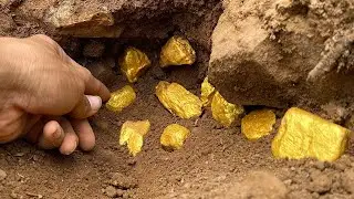 Finding and digging treasure gold under stone mountain