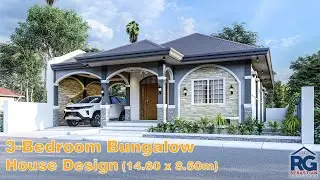 3 - Bedroom Bungalow House Design (14.60 x 8.50 m) with floor plan