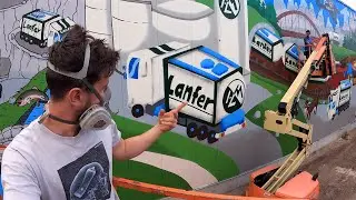 GIANT Landscape Graffiti on Workshop Hall [Lanfer Logistik]