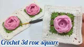 The most beautiful crochet 3D rose square you have ever seen!! how to crochet 3D flower square