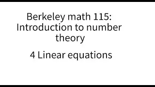 Introduction to number theory lecture 4. More on Euclid's algorithm