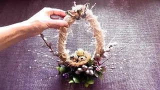 Easter wreath. DIY door decor. Wreath for Easter from branches
