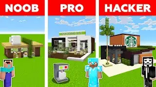 Minecraft Battle: NOOB vs PRO vs HACKER: STARBUCKS COFFEE SHOP in MINECRAFT / Animation