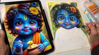 Janmashtami Drawing,  Krishna Drawing, Oil Pastel Drawing,  Part - 3