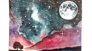 How to Paint Beautiful Relaxing Environment | Step by Step Amazing Landscape Draw Galexy Sky ✨️