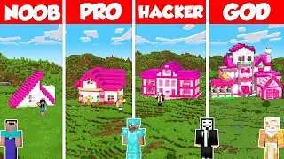 Girl Pink House Build Battle Challenge - Noob vs Pro vs Hacker vs God - Minecraft Animation