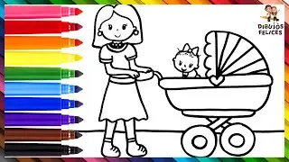 Dibuja y Colorea A Una Mamá Con Su Bebé 👩👶🍼🌄🌈 Dibujos Para Niños