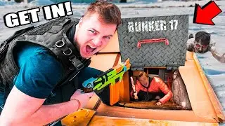 24 Hour Real Life Underground Bunker Apocalypse - Box Fort Zombies Nerf War Z Challenge  📦😱