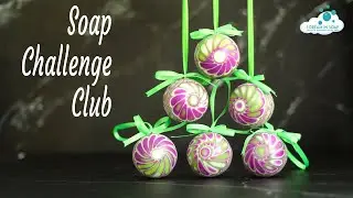 Kaleidoscope soap on a rope for the Soap Challenge Club, cold processed soap.