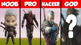 Minecraft - Witcher Geralt PIXEL ART CHALLENGE - NOOB vs PRO vs HACKER vs GOD