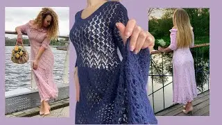 Платье вязаное спицами ажурное из мохера