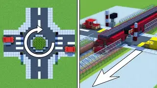 Minecraft Tutorial: How To Make a Roundabout and Train Crossing