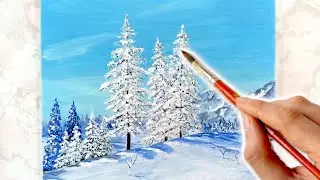 Как нарисовать сосны в снегу.