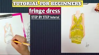 How to draw Fringe Dress || Dress Design drawing Easy || Fashion illustration
