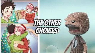 Shocked Sackboy turning around meme 
