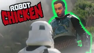 Boba Fett from The Mandalorian except it's Robot Chicken