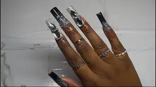 XL Silver and black new year nails| application +nail art