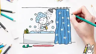 How to draw a boy taking a bath or shower