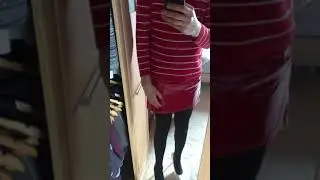 Emma Louise CD PVC Red Mini Skirt, Black Hose, 4” stilettos
