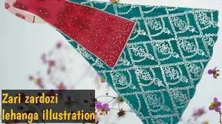 zari zardozi lehanga illustration | step by step | fashion illustration tutorial | Fashion Designing