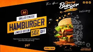 Modern Burger Poster Design 🍔⚡. Illustrator CC Tutorial | Graphic Design |