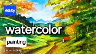 WATERCOLOR Painting Tutorial | SIMPLE Autumn Landscape