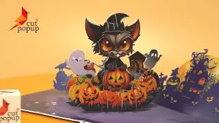 Black Cat Greeting 3D Popup Card To Happy Halloween (V2)