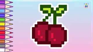 Pixel Art | Как нарисовать ВИШЕНКУ по клеточкам | Рисунки по клеточкам | Coloring Kids