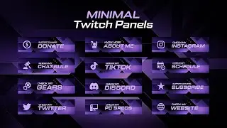 Minimal Twitch Panels Pack // Purple Twitch Panels Template