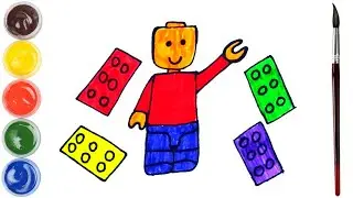Draw and Color a LEGO Man Figure With Some Bricks 🟨🟥🟦🧱🌈РАСКРАСКА Для Детей Человек Лего