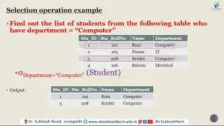 DBMS Lecture 17 Selection & Projection unit 4  relational algebra by dhruvi marsonia