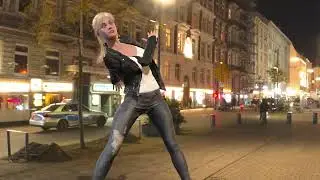девушка танцует на площади. girl dancing in the square/ shorts