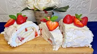 МЕРЕНГОВЫЙ РУЛЕТ КОТОРЫЙ ТАЕТ ВО РТУ! ✰ НЕЖНЫЙ И ВКУСНЫЙ ДЕСЕРТ С КЛУБНИКОЙ ✰ ПРОВЕРЕННЫЙ РЕЦЕПТ