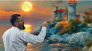 تعلم رسم المناظر طبيعيه بالفرشاة خطوة بخطوة رسم منارة