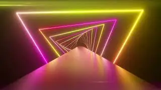 Neon Triangle Light Tunnel Background | Pink Yellow Glowing Motion Loop 
