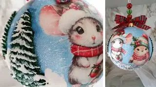Decoupage Christmas Bauble with Festive Mouse and Chick🎇 #christmas #decoupage #mixedmedia #homemade