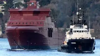 HULL 911 (Norwegian Coast Guard Patrol Ship KV Bjørnøya) towed through Bosphorus en route to Norway